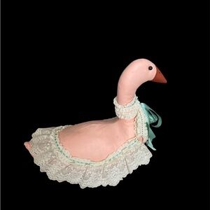 Vintage Handmade Pink Swan/Goose Plush with Lace Dress Farmhouse